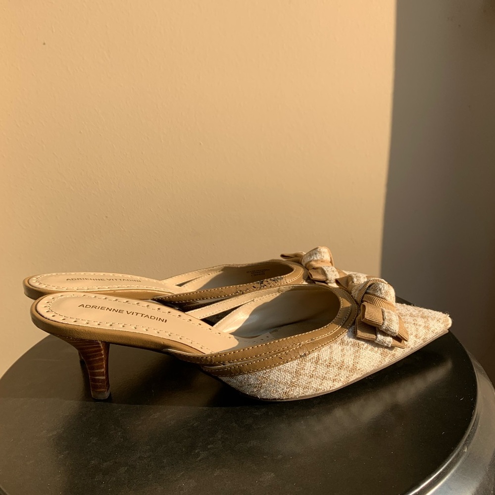 Adrienne Vittadini plaid heels with bow detail